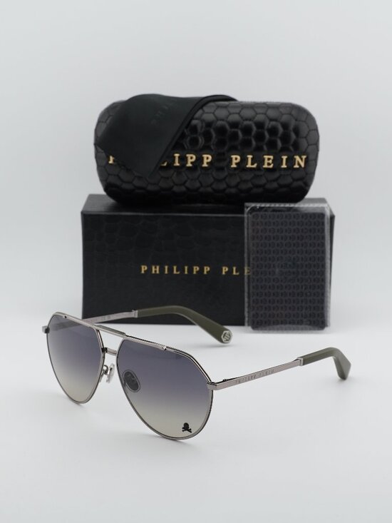 Philipp Plein SPP007V 0508 Aviator Unisex Sunglasses – Gunmetal / Grey main image 10